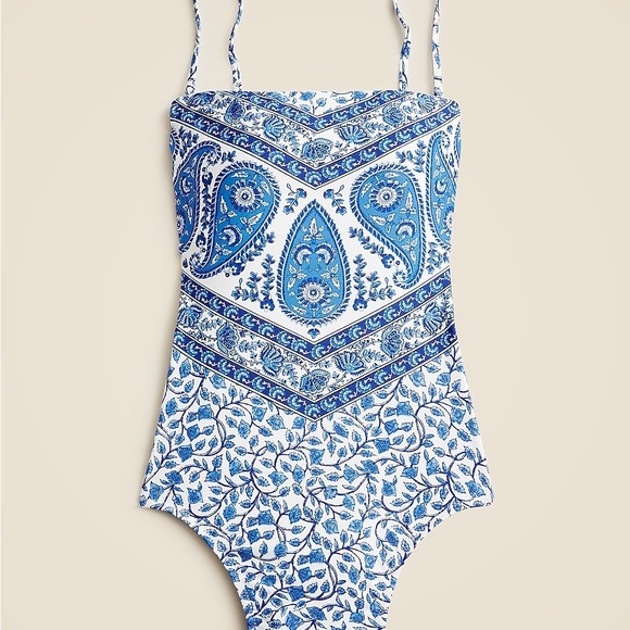 J.Crew NWT Gemma bandeau one-piece in bandana block print 4 - Picture 2 of 14